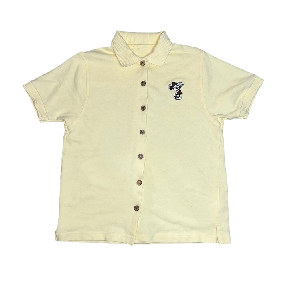 Vintage Disney Minnie Mouse Golfing yellow polo button up women's polo shirt